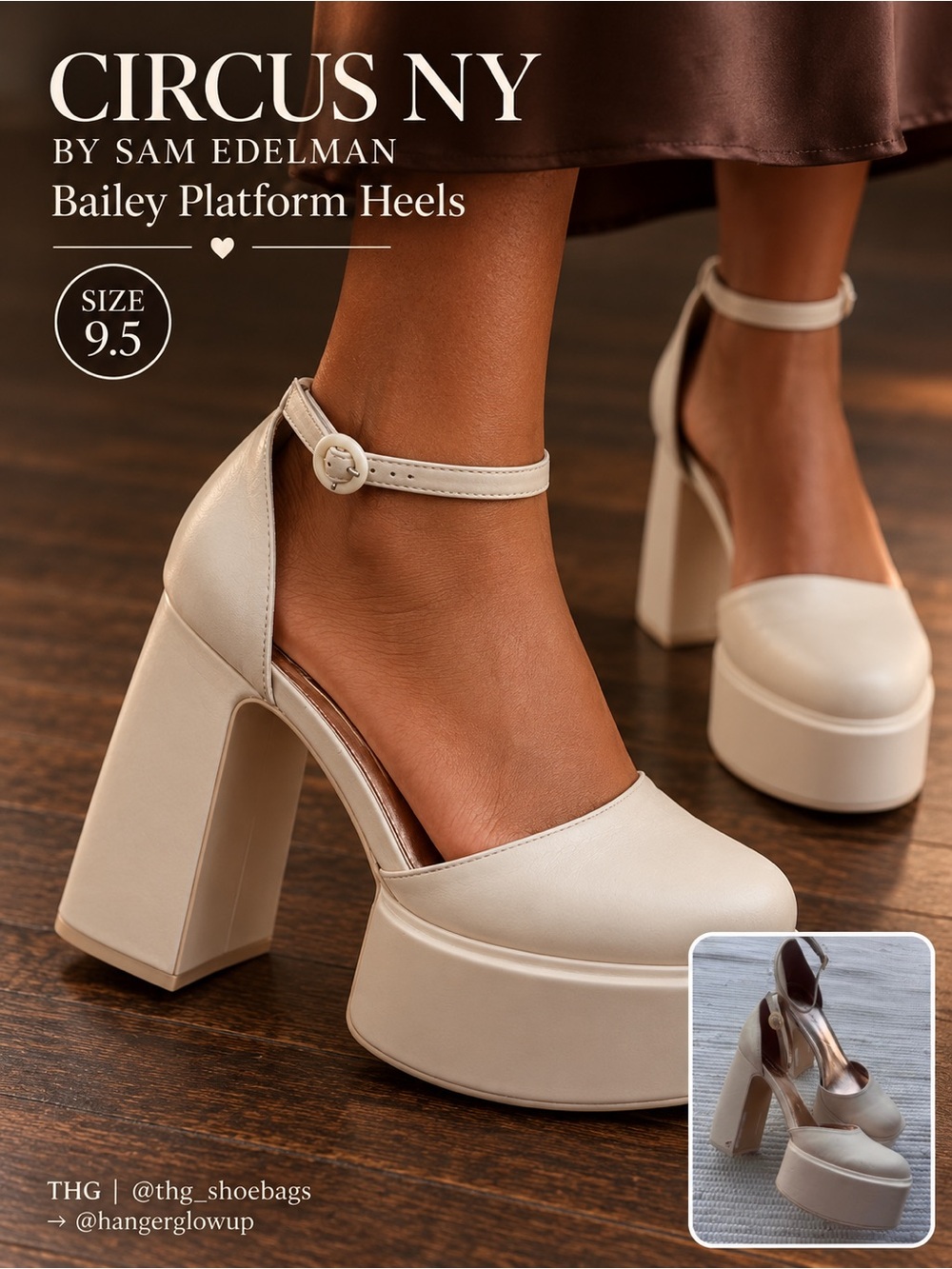 Circus by Sam Edelman Cream Leather Platform Heels Size 9.5 Ankle Strap